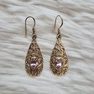 Gold Tone Filigree Dangle Earrings